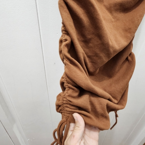 Zara Copper Brown Ribbed Side Tie Short Sleeves Mini Dress Size Small - Picture 3 of 9